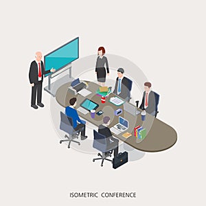 Flat 3d isometric illustration conference concept design, Abstract urban modern style, high quality business