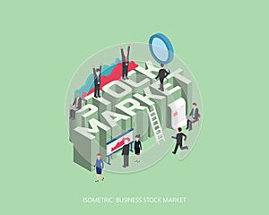 Flat 3d isometric illustration stock market concept design, Abstract urban modern style, high quality business series.