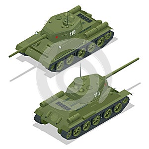 Flat 3d isometric illustration of tank. Military Transportation. Military Tank. Military Tank isometric. Military Tank