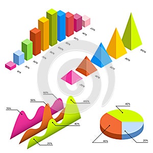 Flat 3d isometric infographic for your business presentations. Big set of infographics with data icons, charts and