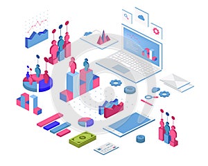 Flat 3d isometric infographic for your business presentations. Big set of infographics with data icons, charts and design elements