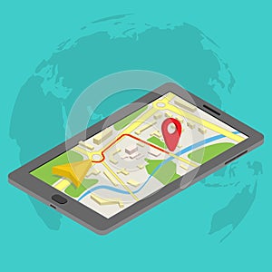 Flat 3d isometric mobile GPS navigation maps