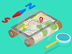 Flat 3d isometric mobile GPS navigation maps