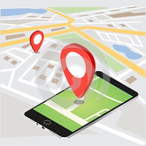 Flat 3d isometric mobile GPS navigation maps