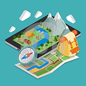 Flat 3d isometric mobile GPS navigation maps conce