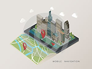 Flat 3d isometric mobile navigation illustration