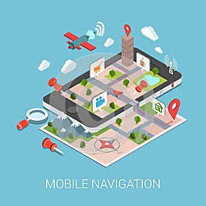 Flat 3d isometric mobile navigation web infographic concept