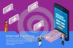 Flat 3d isometric mobile online payment concept web infographics