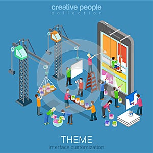 Flat 3d isometric mobile theme interface customization concept