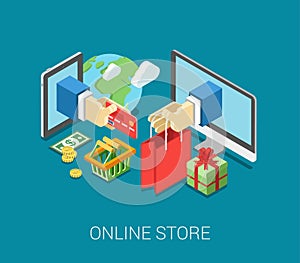 Flat 3d isometric online store e-commerce web infographic concept