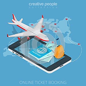 Flat 3d isometric plane boarding pass online mobile