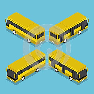 Flat 3d Isometric Public Transport Bus Service