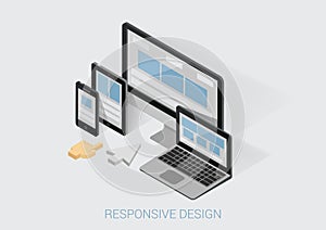 Flat 3d isometric responsive web design infographic concept