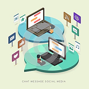Flat 3d isometric social media concept illustration
