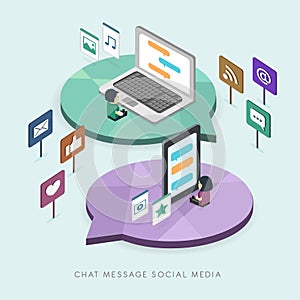 Flat 3d isometric social media concept illustration