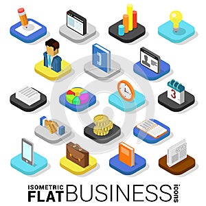 Flat 3d isometric vector business finance money mobile app icon