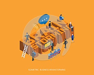 Flat 3d isometric vector illustration brain storming concept design, Abstract urban modern style, high quality business series