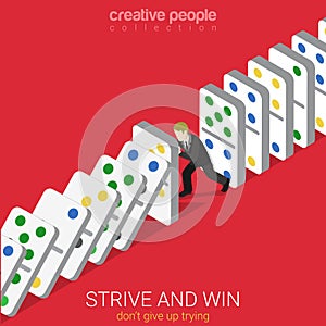 Flat 3d isometric vector strive win not give up trying domino