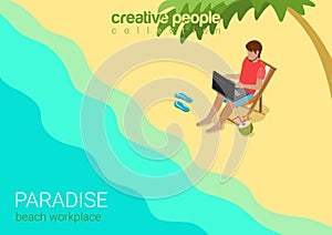 Flat 3d isometric vector tropical beach paradise workplace work