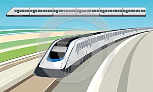 Flat and 3D train on rails with velocity background