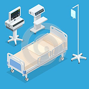 Flat 3D vector illustration Isometric interior of hospital room. Hospital room with beds and comfortable medical