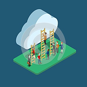 Flat 3d web isometric people using cloud infographic concept