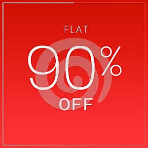 Flat 90% Off - Modern Flat Style Design Banner On Red Background For Labels, Discount badge, Marketing, Promotion, Advertise, Sale