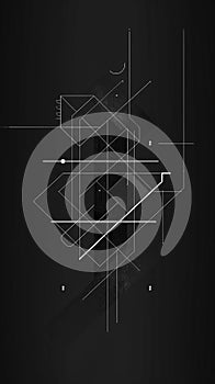 flat abstract logo design technical drawing with dimensioning lines,subtle black gradient background