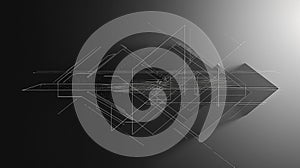 flat abstract logo design technical drawing with dimensioning lines,subtle black gradient background