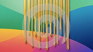 flat aesthetic linear dripping gold paint on multicolo ai generated