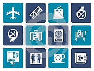 Flat airport, travel and transportation icons 1