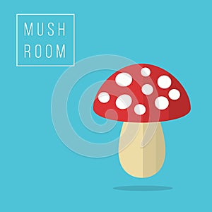 Flat Amanita muscaria fly agaric mushroom icon on blue backgro