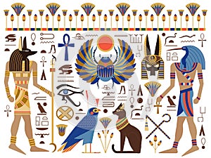 Flat Ancient Egyptian Symbols and Gods Set