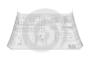 Flat architectural drawing and plan