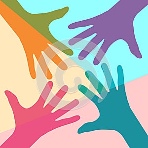 Flat art design graphic image of team symbol of colorful hands