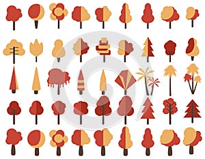 Flat autumn trees. on white background. Vector.