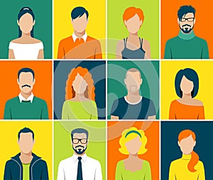 Flat avatar app icons set user face people vector