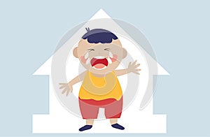 Flat baby character crying because of his parents divorce
