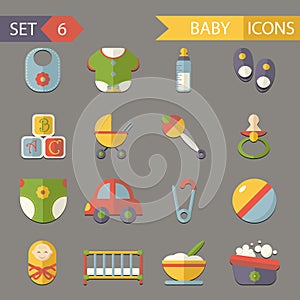 Flat baby and childhood icons symbols set vector