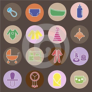 Flat baby icons collection