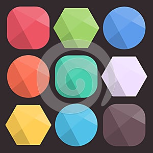 Flat Background Faceted Shapes for Icons. Simple colorful diamond figures for web design. Modern trendy design.