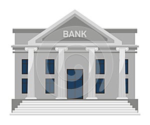 Flat bank building facade with columns on white