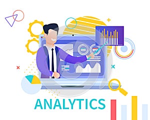 Flat Banner Analytics on White Background. Vector