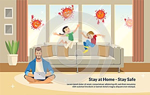 Flat Banner Illustration Stay at Home - Stay Safe