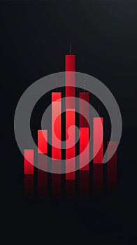 Flat design simple bar chart with dramatically decreasing red bars on black background, emphasizing fall