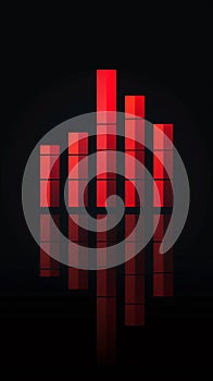 Flat design simple bar chart with dramatically decreasing red bars on black background, emphasizing fall