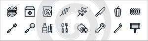 Flat barbecue line icons. linear set. quality vector line set such as grill, bottle opener, cutlery, basting brush, bell pepper,