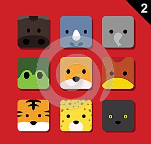 Flat Big Animal Faces Application Icon Cartoon Vector Set 2 (Forest)