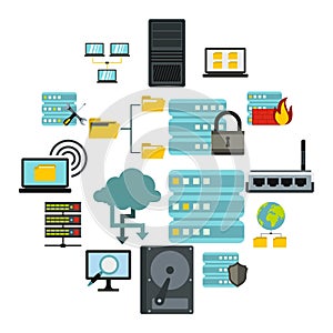 Big data icons set, flat style