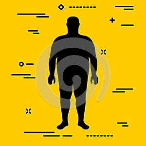 Flat black characterizing male silhouette for extremely obese stage of body mass index on yellow background photo